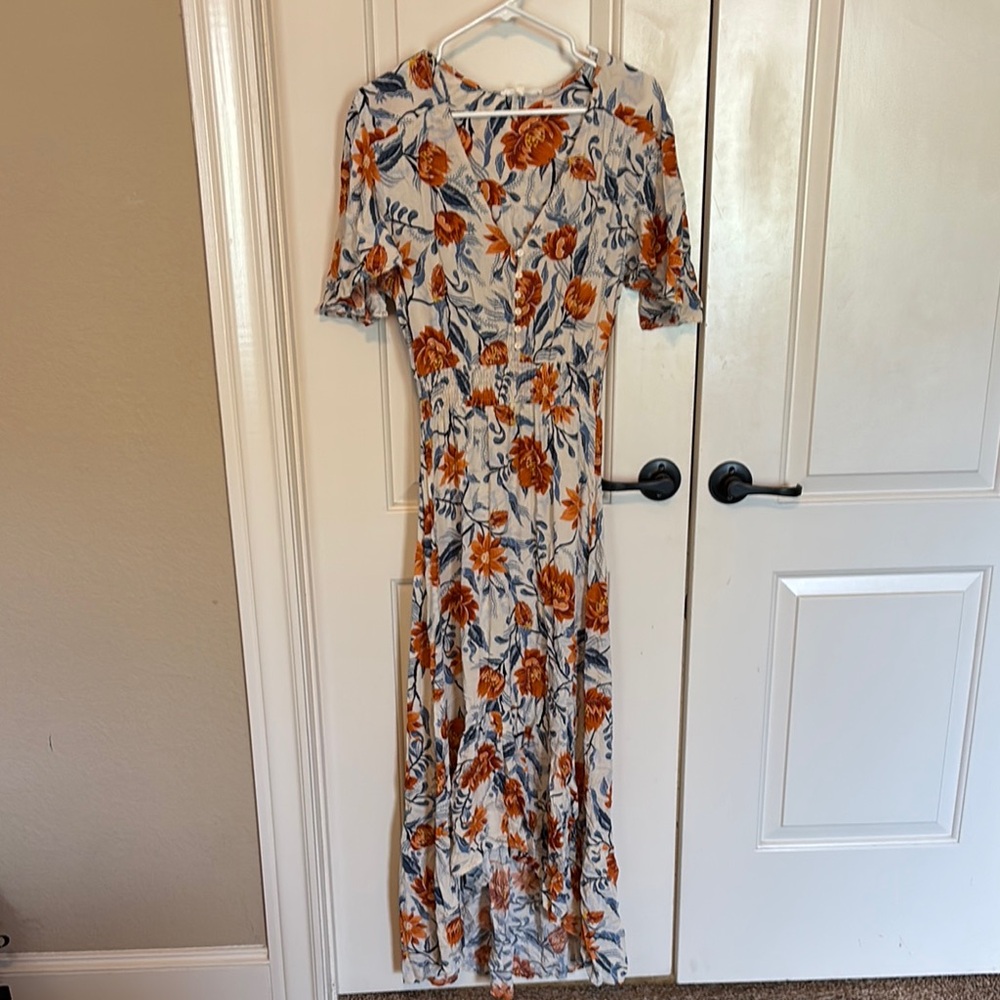 Floral Maxi Dress in Orange and Blue
